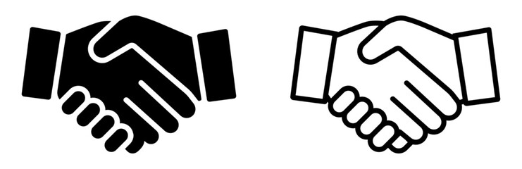 Vector illustration of two handshake icons  one outlined and one solid. Perfect for business deals, partnerships, agreements, and trust concepts in web, print, or corporate use. Handshake, icons.