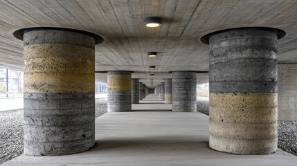 Strong concrete column supporting modern architecture, perfect for construction or engineering projects - abstract background design