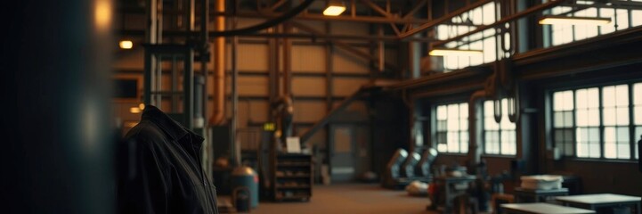 Fototapeta premium Industrial Interior: A Moody, Atmospheric Factory Scene