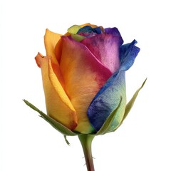 Vibrant Rainbow Rose Close Up A Stunning Multicolored Flower on White Background