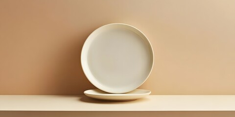 Minimalist Ceramic Plates on Soft Background in Neutral Tones