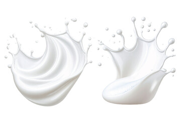 White milk splash with creamy wave and droplets on transparent background, depicting freshness and fluidity
