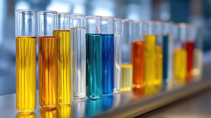 Colorful Liquids in Test Tubes Science Experiment Chemistry Lab Research Bright Hues