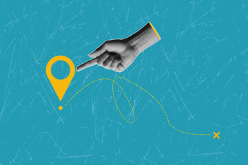 Modern art collage on the topic of navigation. GPS navigation. Transport logistics.	