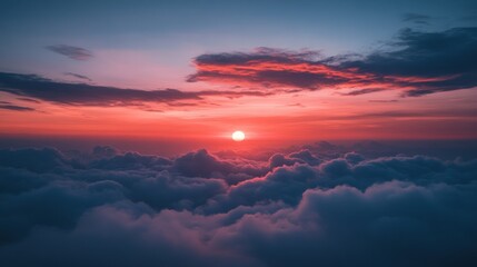 Fototapeta premium Sunrise above clouds, vibrant colors