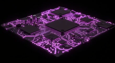 Circuit Board Glowing Purple on Black