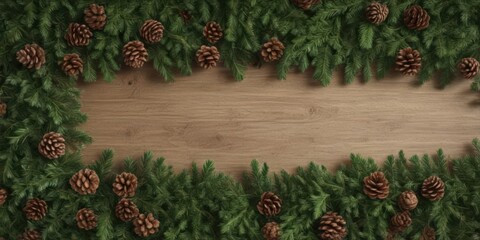 Densely packed fir boughs and scattered pine cones create a rich Christmas border ,  greenery,  frame