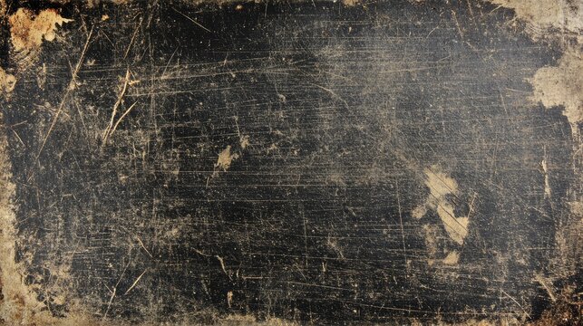 Aged, dark surface with numerous scratches and marks.