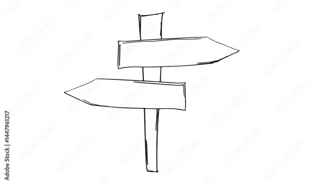 Poster sign arrow two way direction mockup decision drawing black color symbol navigator element street gui