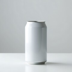 Plain White Aluminum Can Standing On A White Surface, Beverage Packaging Mockup