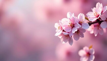 Fototapeta premium Delicate pink sakura blossoms, full bloom, soft petals , pink flowers, design