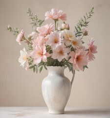 Delicate pastel watercolor blooms in a classic vase  Soft hues, artistic brushstrokes , bloom, hydrangea