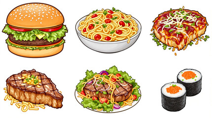 Culinary Collage: A vibrant assortment of mouthwatering dishes, a culinary symphony of flavors and textures, meticulously presented and tantalizing the senses.