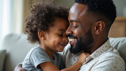 Fototapeta premium Happy african father holding embracing cute little child daughter