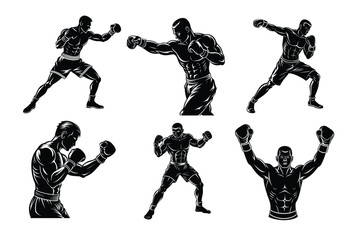  Set of Powerful Boxing vector Silhouette