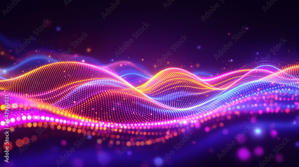 Poster digital wave of energy: a mesmerizing display of flowing energy, visualized as luminous waves, pulsa