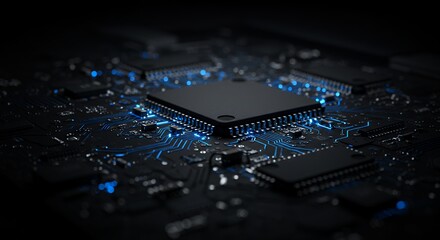 Circuit Board with Glowing Blue Lights