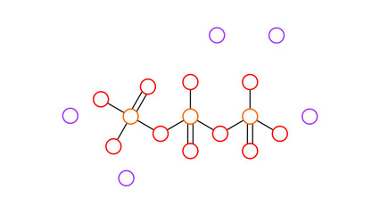 sodium triphosphate molecule, structural chemical formula, ball-and-stick model, isolated image e451