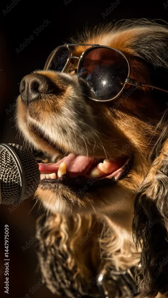 Aufkleber cocker spaniel sings and performs with a microphone generative ai