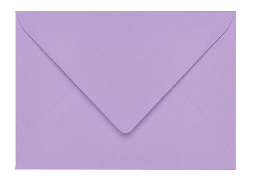 Top view of open back from rectangle lilac purple envelope. Isolated on a white background.
