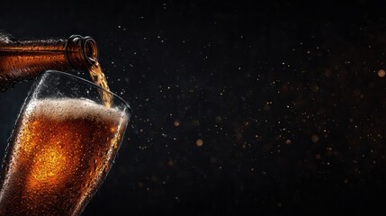 Frothy amber beer pour a sensory still life on black