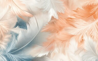 Soft pink and red feathers create a vibrant, textured background design