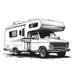 Naklejka premium Vintage camper van parked on a scenic road surrounded by nature during bright daylight