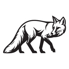 Sneaking fox silhouette vector styled with sharp ear detail and flat fill form – fox silhouette – fox vector – fox illustration – silhouette of fox

