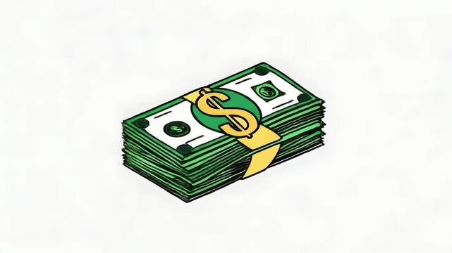 Green money stack with gold dollar sign in simple flat vector clip art