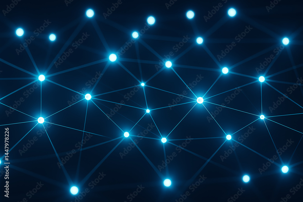 Poster a vibrant abstract image showcasing interconnected blue dots representing digital connectivity and t