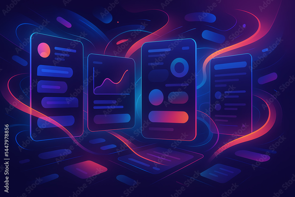 Aufkleber a vibrant digital interface showcasing modern app designs with dynamic colors and interactive elemen