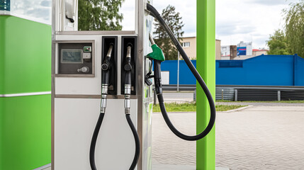 Gas station with clouds sky and sun light. Generated by Ai