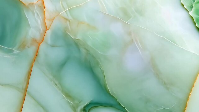 Green marble texture with white and orange veining, stone background