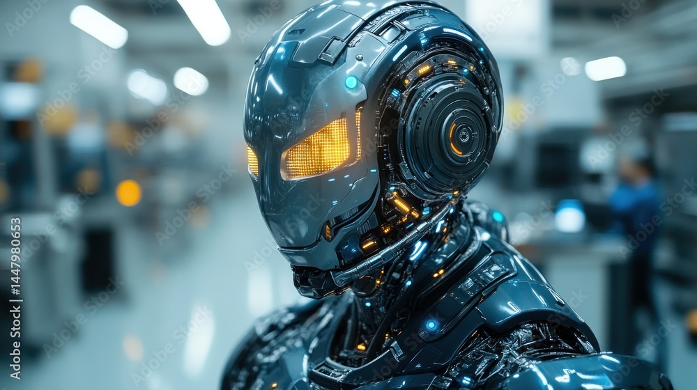 Aufkleber advanced robotic technology in a futuristic factory setting