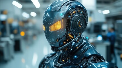 Advanced Robotic Technology in a Futuristic Factory Setting