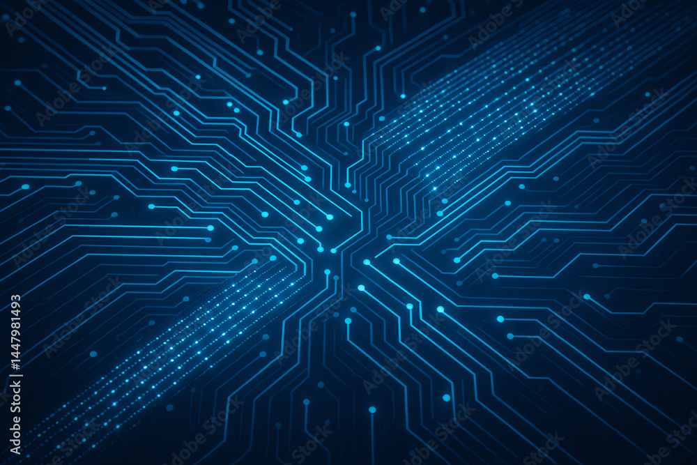 Aufkleber abstract digital circuit board pattern in blue hues. this image showcases intricate lines and connec