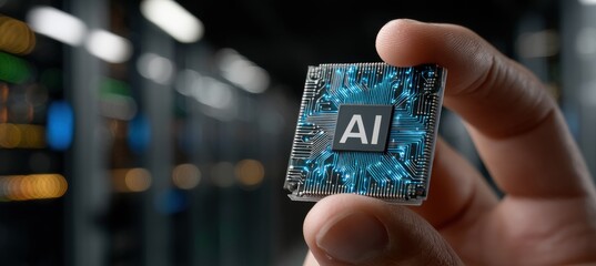 Illuminating innovation human hand showcases glowing ai microchip