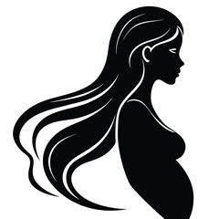 Silhouette of Pregnant Woman with Long Flowing Hair