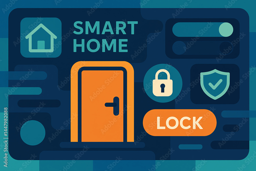 Poster this illustration showcases a smart home interface with a focus on security features like a digital 