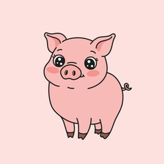 Cute cartoon baby pig with big eyes and pink cheeks, perfect for kids' content, farm animal themes, and educational or decorative illustrations.