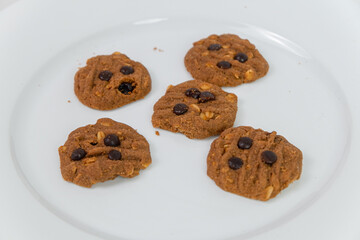 Plate of Homemade Chocolate Chip and Peanut Cookies for a Sweet Dessert
