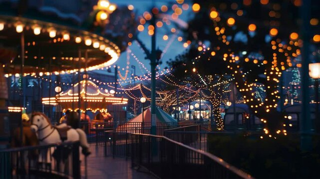 イルミネーション輝く夜の遊園地