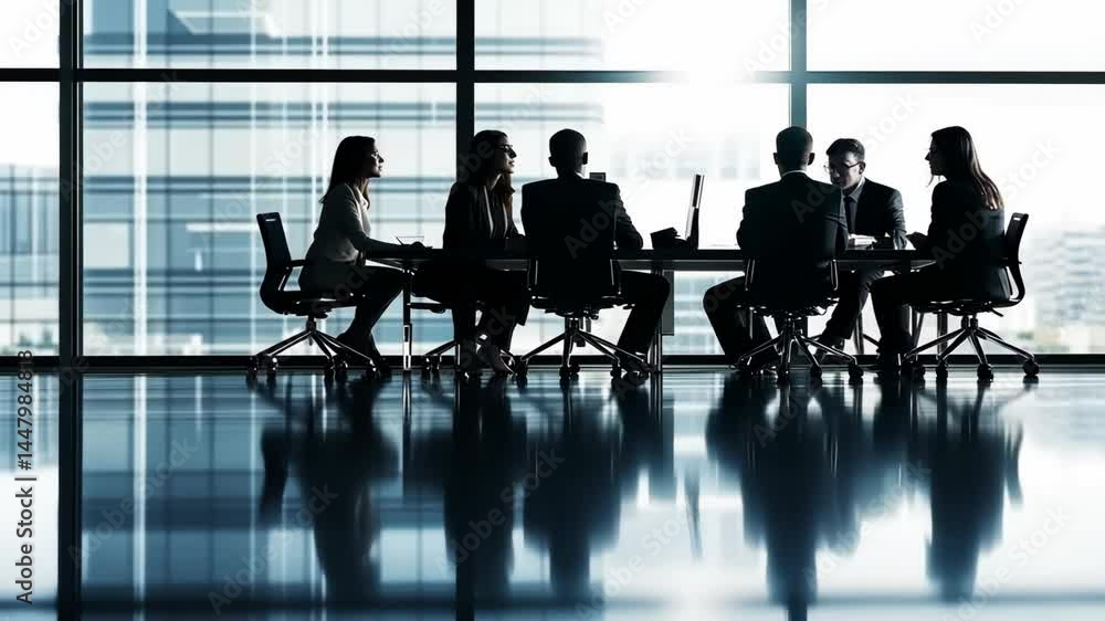 Poster dynamic meeting in modern office setting with diverse business team collaboration