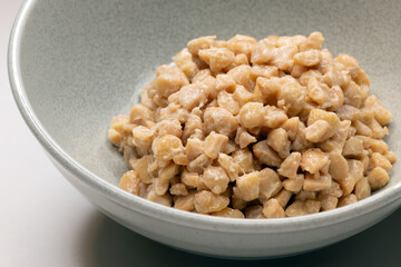 Crushed natto (fermented soybeans) in a bowl