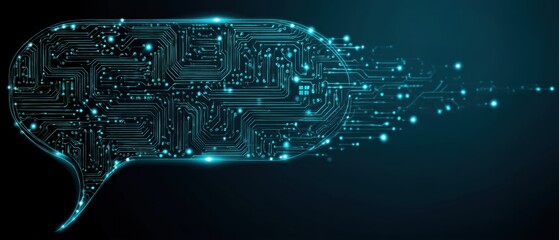 Glowing cyan circuit speech bubble a visual of digital communication