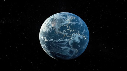 Fototapeta premium Vibrant view of Earth from space with a black background showcasing oceans, continents, and atmospheric details