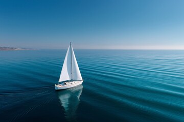 Serene sailboat journey open ocean aerial view minimalist landscape