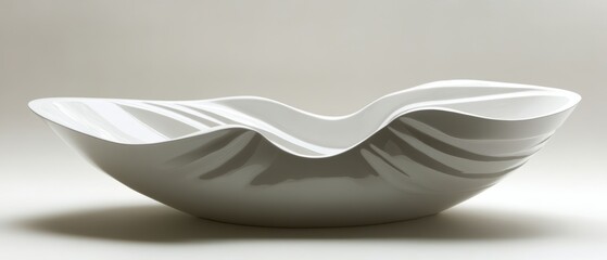 Elegant white ceramic bowl with wavy design casting soft shadows on a neutral background studio shot highlighting modern design and minimalist aesthetic