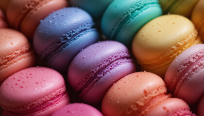 Obraz premium Close-up of macarons in colorful pastel hues