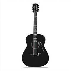 silhouette of music guitar , black and white illustration isolated on white background